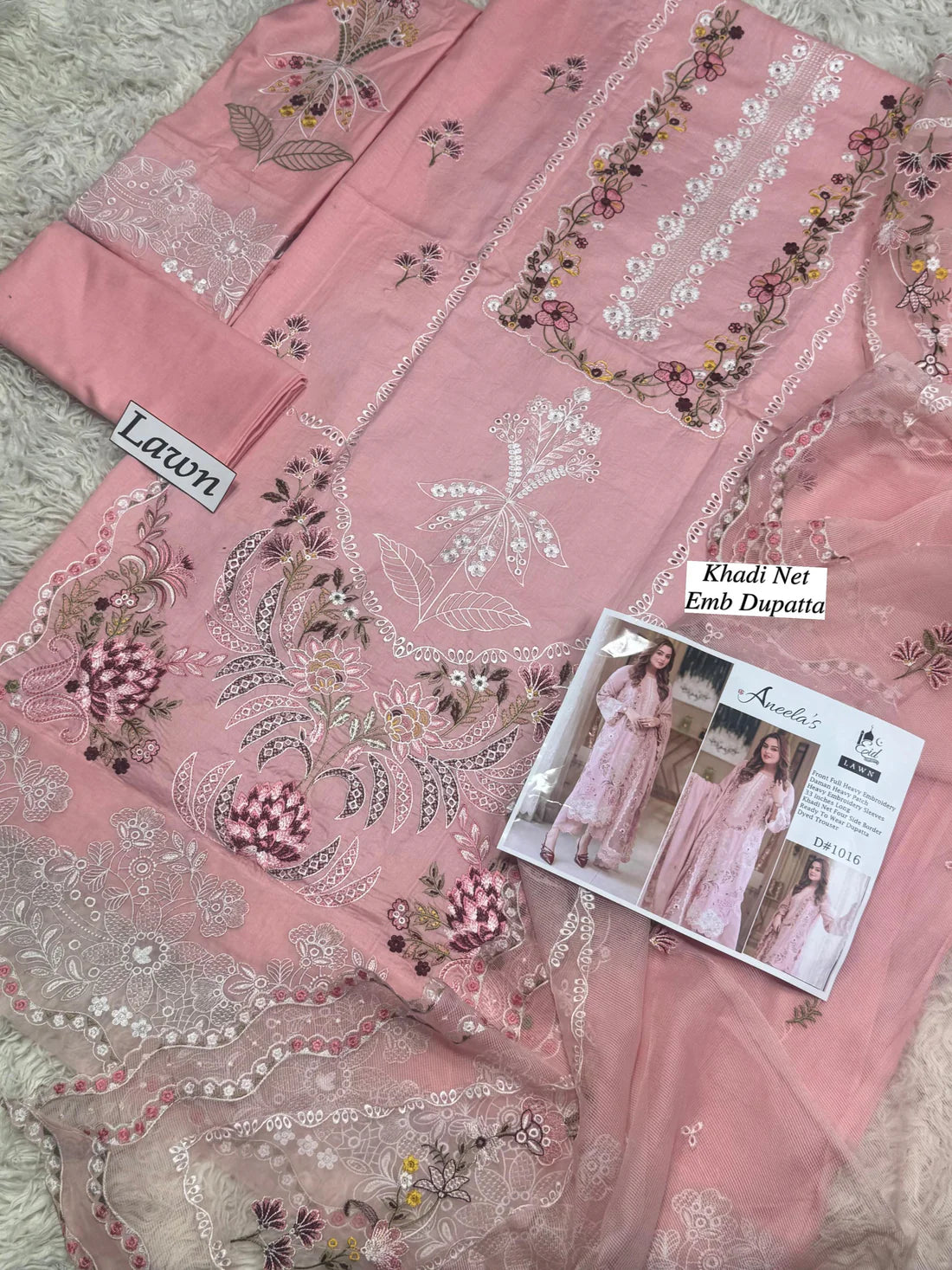 ANEELAS LAWN HEAVY EMBROIDED PINK