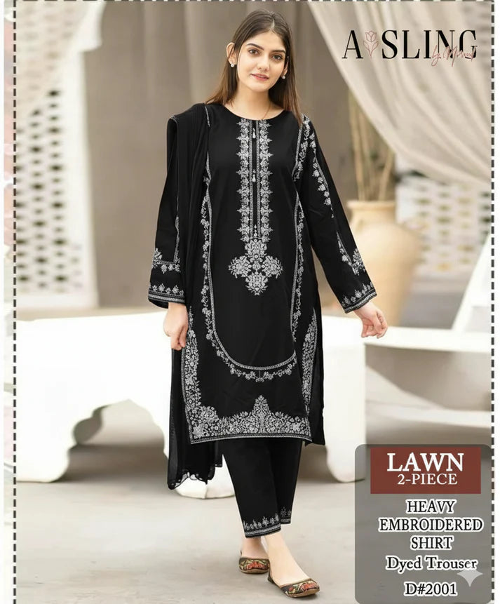 LAWN EMBROIDERY 2PC -BLACK