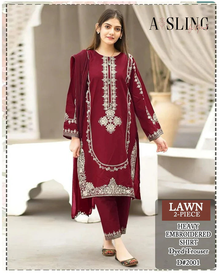 LAWN EMBROIDED 2PC MAROON