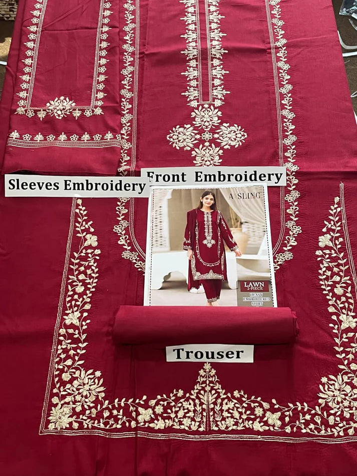 LAWN EMBROIDED 2PC MAROON