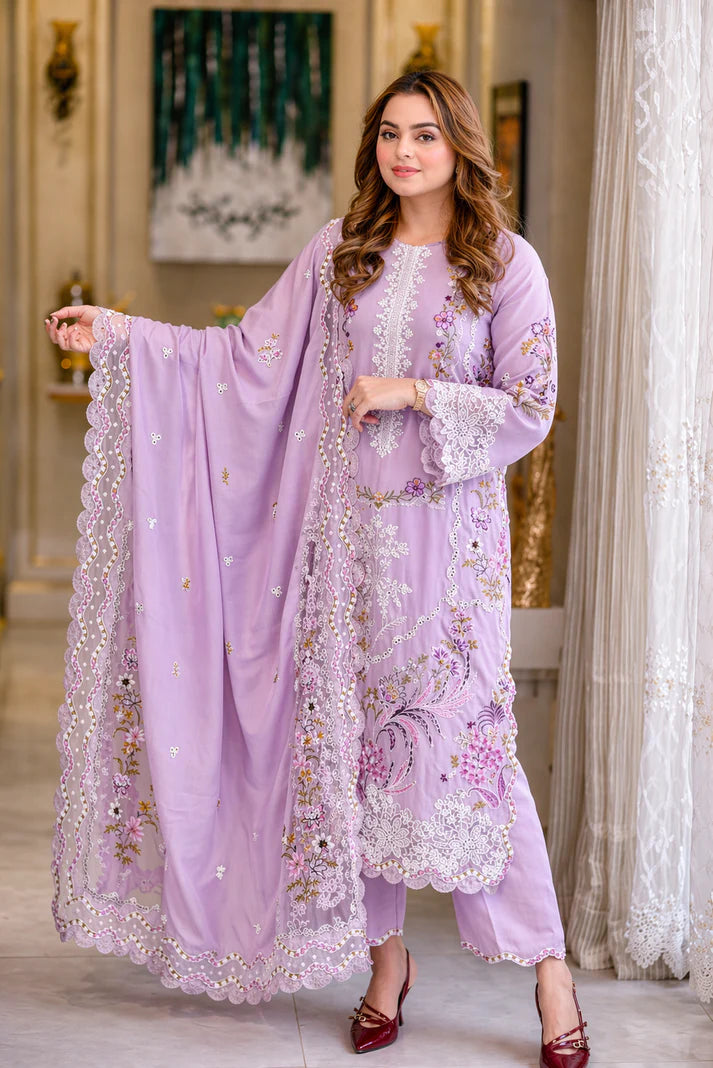 ANEELAS 3PC HEAVY EMBROIDED LILAC