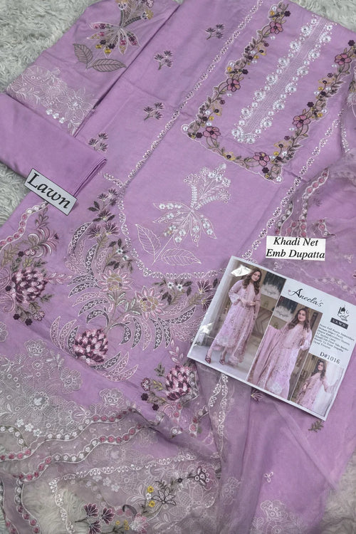 ANEELAS 3PC HEAVY EMBROIDED LILAC